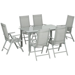 Outsunny 7 Piece Garden Dining Set, Outdoor Table And 6 Chair, Aluminium, Grey - thumbnail 2