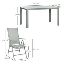Outsunny 7 Piece Garden Dining Set, Outdoor Table And 6 Chair, Aluminium, Grey - thumbnail 3
