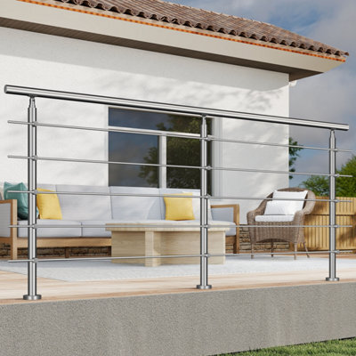 AVER-GROWTH Silver Stainless Steel Handrail Kit With 5 Horizontal Bars,dimensions:240Cm Wide X106Cm High - image 1