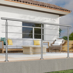AVER-GROWTH Silver Stainless Steel Handrail Kit With 5 Horizontal Bars,dimensions:240Cm Wide X106Cm High