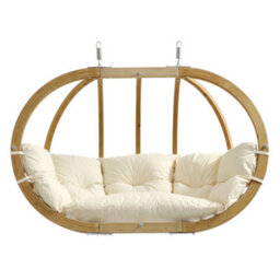 Amazonas Globo Double 2 Seat/person Wooden Hanging Egg Chair With Agora Fabric Weatherproof Cushion - Natura - thumbnail 1