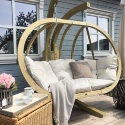 Amazonas Globo Double 2 Seat/person Wooden Hanging Egg Chair With Agora Fabric Weatherproof Cushion - Natura - thumbnail 5