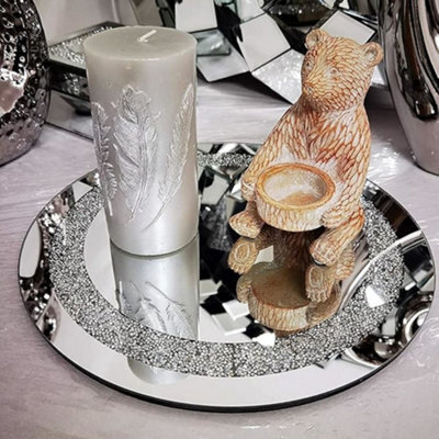 Biznest 30Cm 2X Round Diamante Mirrored Crystal Candle Plate Candle Holder Loose Jewel- Best Gift (Pack Of 2)
