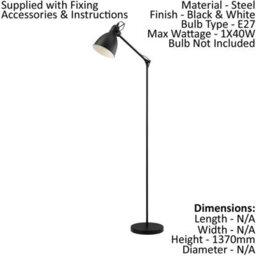 Stylish Adjustable Arm Floor Lamp With Black And White Shade - Perfect For Any Room - thumbnail 2