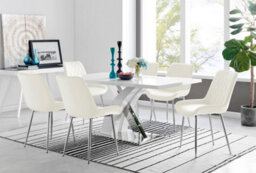 Furniturebox Atlanta White High Gloss And Chrome 6 Seater Dining Table With Statement X Shaped Legs And 6 Cream Velvet Pesaro Chairs - thumbnail 1