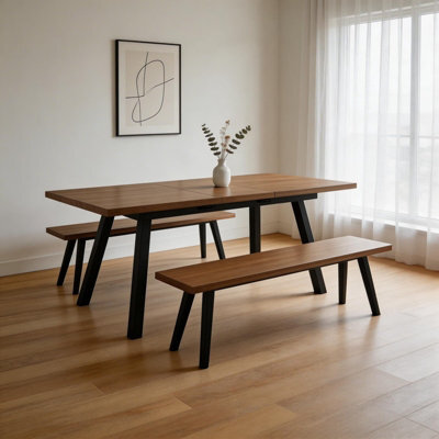 Extendable Dining Table With 2 Benches, 3 Piece Kitchen Dining Set - image 1