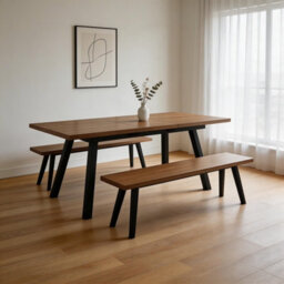 Extendable Dining Table With 2 Benches, 3 Piece Kitchen Dining Set