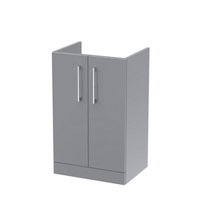 Nuie Hudson Reed Arno Floor Standing Vanity Unit, Durable 2 Soft Close Door Bathroom Sink Vanity Unit With Shelf In Satin Grey, 500mm - image 1