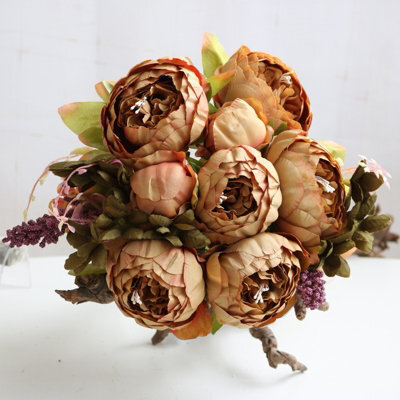13 Heads Silk Peony Artificial Fake Flowers Wedding Bouquet Home Party Decor New Coffee - image 1