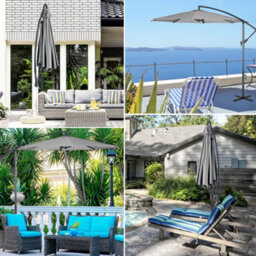 Breeins 3X2.6M Light Grey Outdoor Garden Patio Banana Cantilever Parasol Patio Umbrellas For Beach Backyard And Pool No Base - thumbnail 6