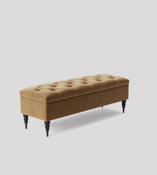 90Cm Safar Ottoman Bench With Storage And Turned Wooden Legs- Plush Velvet Shoes Bench - Mink Chesterfield Storage Bench