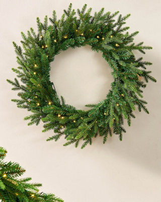 Werchristmas 60 Cm Pre-Lit Douglas Fir Artificial Christmas Wreath, 60 Warm White Leds - image 1