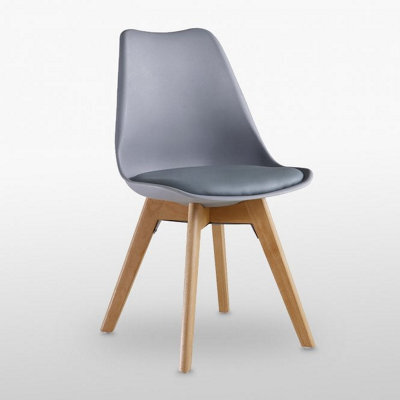 Life Interiors Single Grey Scandinavian Dining Chair With Leather Cushions Solid Wood Legs - image 1