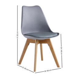 Life Interiors Single Grey Scandinavian Dining Chair With Leather Cushions Solid Wood Legs - thumbnail 7