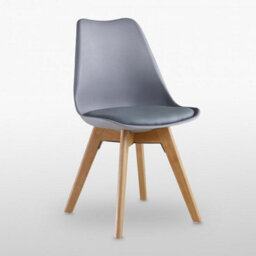 Life Interiors Single Grey Scandinavian Dining Chair With Leather Cushions Solid Wood Legs - thumbnail 1