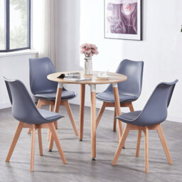 Life Interiors Single Grey Scandinavian Dining Chair With Leather Cushions Solid Wood Legs - thumbnail 8