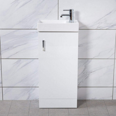 Rinse Bathrooms 400mm Bathroom Vanity Basin Cabinet Unit Soft Closing Door Floor Standing Gloss White - Flat Packed - image 1