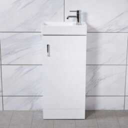 Rinse Bathrooms 400mm Bathroom Vanity Basin Cabinet Unit Soft Closing Door Floor Standing Gloss White - Flat Packed - thumbnail 1