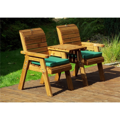 Marlborough Wooden Straight Love Seat With 2X Chair Cushion Green & 1X Fitted Cover - image 1