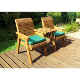 Marlborough Wooden Straight Love Seat With 2X Chair Cushion Green & 1X Fitted Cover - thumbnail 3