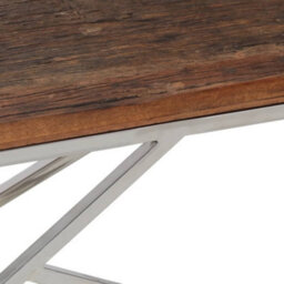 Berkfield Coffee Table Silver Stainless Steel And Solid Sleeper Wood - thumbnail 7
