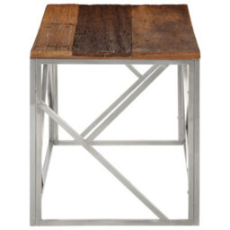Berkfield Coffee Table Silver Stainless Steel And Solid Sleeper Wood - thumbnail 4