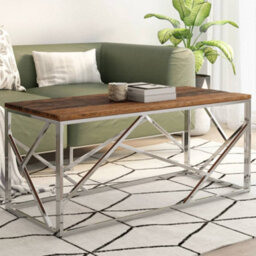 Berkfield Coffee Table Silver Stainless Steel And Solid Sleeper Wood - thumbnail 1