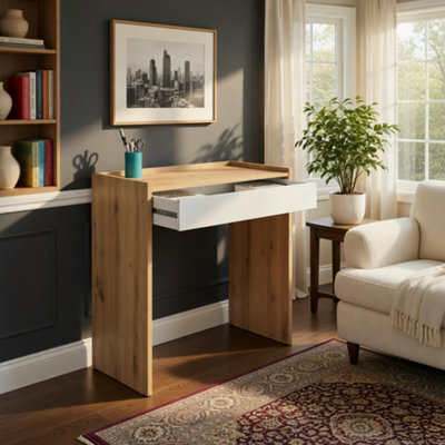 Amos Mann Furniture Petra Artic White And Oak Small Modern Dressing Table With Storage Drawer - image 1