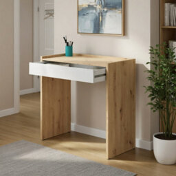 Amos Mann Furniture Petra Artic White And Oak Small Modern Dressing Table With Storage Drawer - thumbnail 3