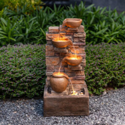 Teamson Home 72.3 Cm Outdoor 4-Tier Stacked Stone Cascading Water Fountain With Led Lights, Brown - thumbnail 9