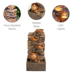 Teamson Home 72.3 Cm Outdoor 4-Tier Stacked Stone Cascading Water Fountain With Led Lights, Brown - thumbnail 5