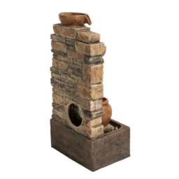 Teamson Home 72.3 Cm Outdoor 4-Tier Stacked Stone Cascading Water Fountain With Led Lights, Brown - thumbnail 4