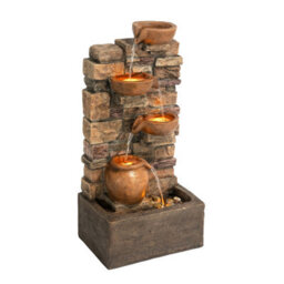 Teamson Home 72.3 Cm Outdoor 4-Tier Stacked Stone Cascading Water Fountain With Led Lights, Brown - thumbnail 2