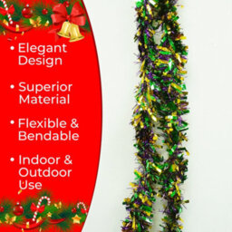 Neel Blue Multicolour Metallic Shiny Christmas Tinsel Garland For Xmas Tree & Home Decorations, 2M X 9Cm - thumbnail 3
