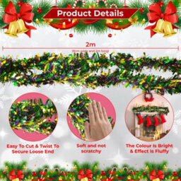 Neel Blue Multicolour Metallic Shiny Christmas Tinsel Garland For Xmas Tree & Home Decorations, 2M X 9Cm - thumbnail 2