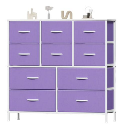 Feonase Chest Of Drawers, Bedroom Tall Dresser With 10 Fabric Metal Frame & Mdf Wood Top, Adjustable Feet, Storage Organizer Unit