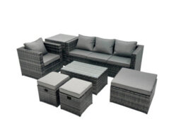 Fimous Outdoor Coffee Table Sofa Armchair Set With Side Table Big Stool 2 Small Footstools Garden Furniture Set Dark Grey Mixed - thumbnail 2