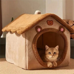 Small-Pet Cat Kitten Dog Beds Washable Warm House Cave - thumbnail 4