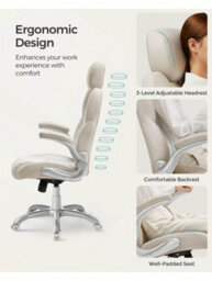 Songmics Office Chair, Ergonomic Gaming Chair, Adjustable Headrest, Tilt Function, Foldable Armrests, Swivel Castors - thumbnail 2