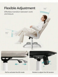 Songmics Office Chair, Ergonomic Gaming Chair, Adjustable Headrest, Tilt Function, Foldable Armrests, Swivel Castors - thumbnail 5