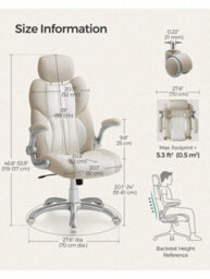 Songmics Office Chair, Ergonomic Gaming Chair, Adjustable Headrest, Tilt Function, Foldable Armrests, Swivel Castors - thumbnail 6