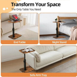 Brown C-Shaped Height Adjustable Swivel Side Sofa Table - thumbnail 5