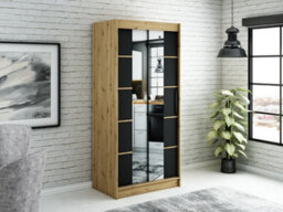 Arte Leto V4 Contemporary 2 Sliding Mirror Door Wardrobe 5 Shelves 2 Rails Black Matt And Oak Effect (H)2000mm (W)1000mm (D)620mm - thumbnail 2