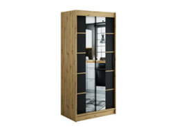 Arte Leto V4 Contemporary 2 Sliding Mirror Door Wardrobe 5 Shelves 2 Rails Black Matt And Oak Effect (H)2000mm (W)1000mm (D)620mm - thumbnail 1