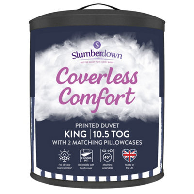 Slumberdown Coverless Comfort Duvet King 10.5 Tog 2N1 Design Matching Pillowcases Reversible All Year Round Navy Printed Washable - image 1