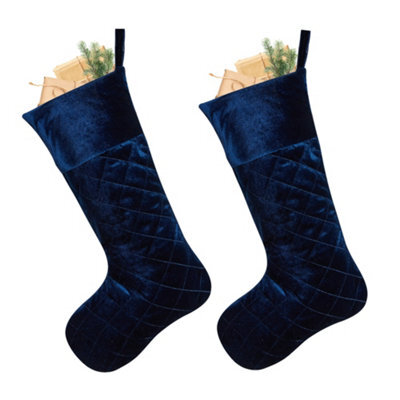 Dibor Set Of 2 Traditional Harrington Quilted Blue Velvet Xmas Gift Decoration Christmas Stocking For Kids - image 1