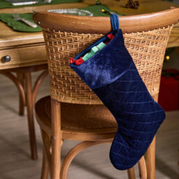 Dibor Set Of 2 Traditional Harrington Quilted Blue Velvet Xmas Gift Decoration Christmas Stocking For Kids - thumbnail 2