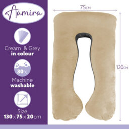 Aamira U Shaped Pregnancy Pillow Cream & Grey, 135X75X20Cm Shredded Memory Foam Full Body Maternity Cushion For Sleeping - thumbnail 8