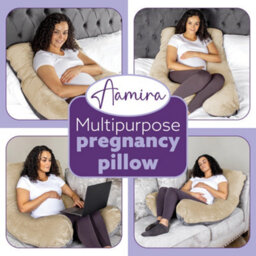 Aamira U Shaped Pregnancy Pillow Cream & Grey, 135X75X20Cm Shredded Memory Foam Full Body Maternity Cushion For Sleeping - thumbnail 7