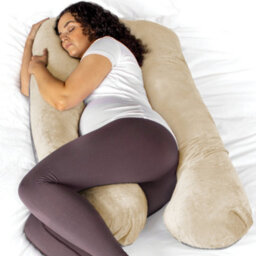 Aamira U Shaped Pregnancy Pillow Cream & Grey, 130X75X20Cm Shredded Memory Foam Full Body Maternity Cushion For Sleeping